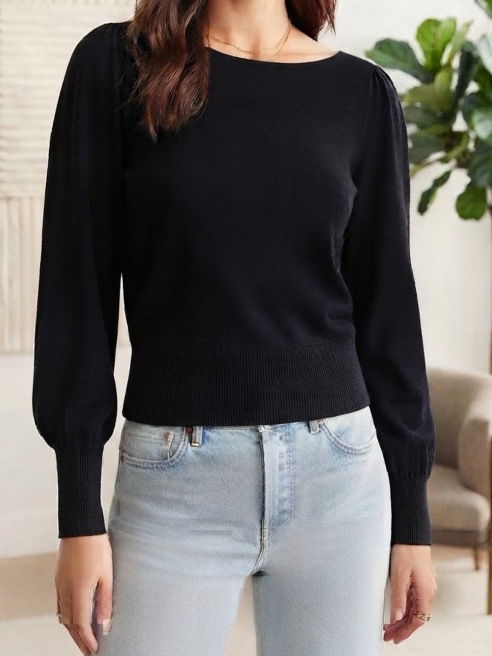 Ann Taylor Black Balloon Sleeve Sweater